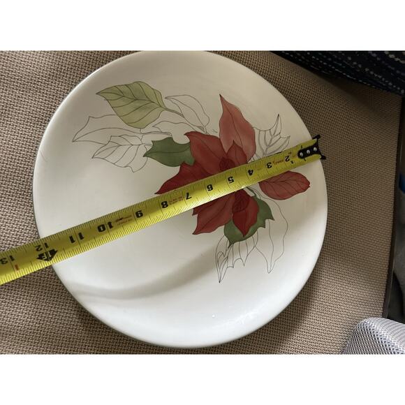 12” Serving Platter Cake Plate Block Bernarda Poinsettia Mary Lou Goertzen Round - Picture 3 of 4